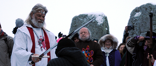 Lance Corporal Paul Thomas, a serving soldier of 15 years who fought in Iraq, was "knighted" with a sword by a Druid calling himself King Arthur Pendragon.