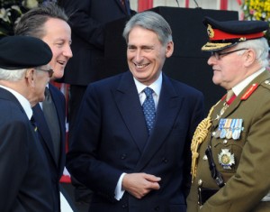 Dignitaries Prime Minister David Cameron, New Defence Secretary Philip Hammond, Sir Peter Wall, Chief of the General Staff