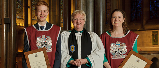 The Dean of Salisbury with stonemasons Andrew Kirby and Carol Merryman The Dean of Salisbury with stonemasons Andrew Kirby and Carol Merryman